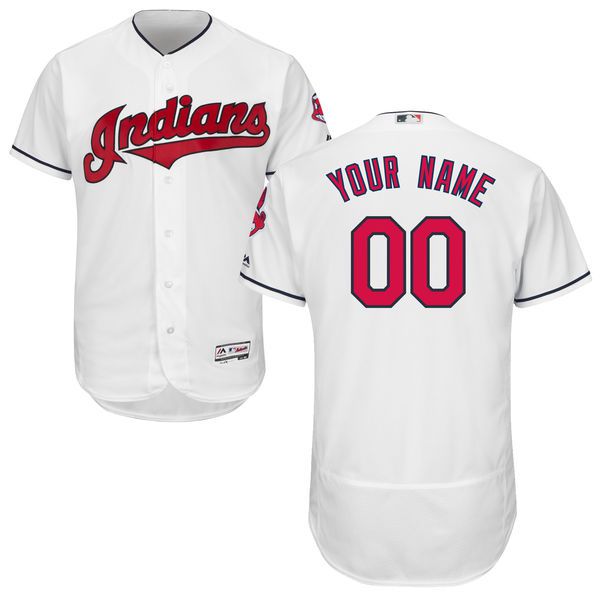 Men Cleveland Indians Majestic Home White Flex Base Authentic Collection Custom MLB Jersey